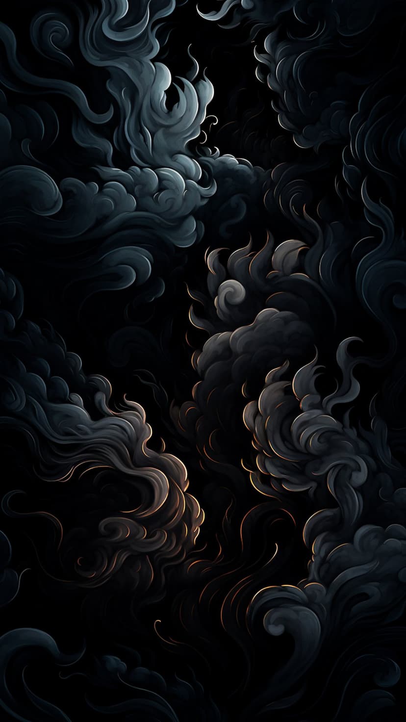 Dark swirling storm clouds with golden light edges and deep shadows creating a sense of depth and movement.