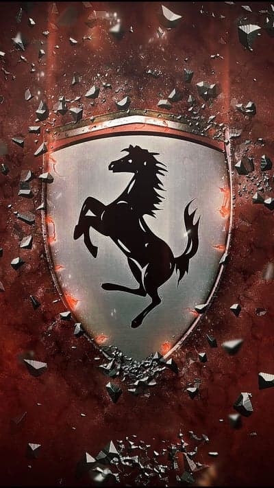 Shattering Ferrari Prancing Horse Logo Red Phone Wallpaper
