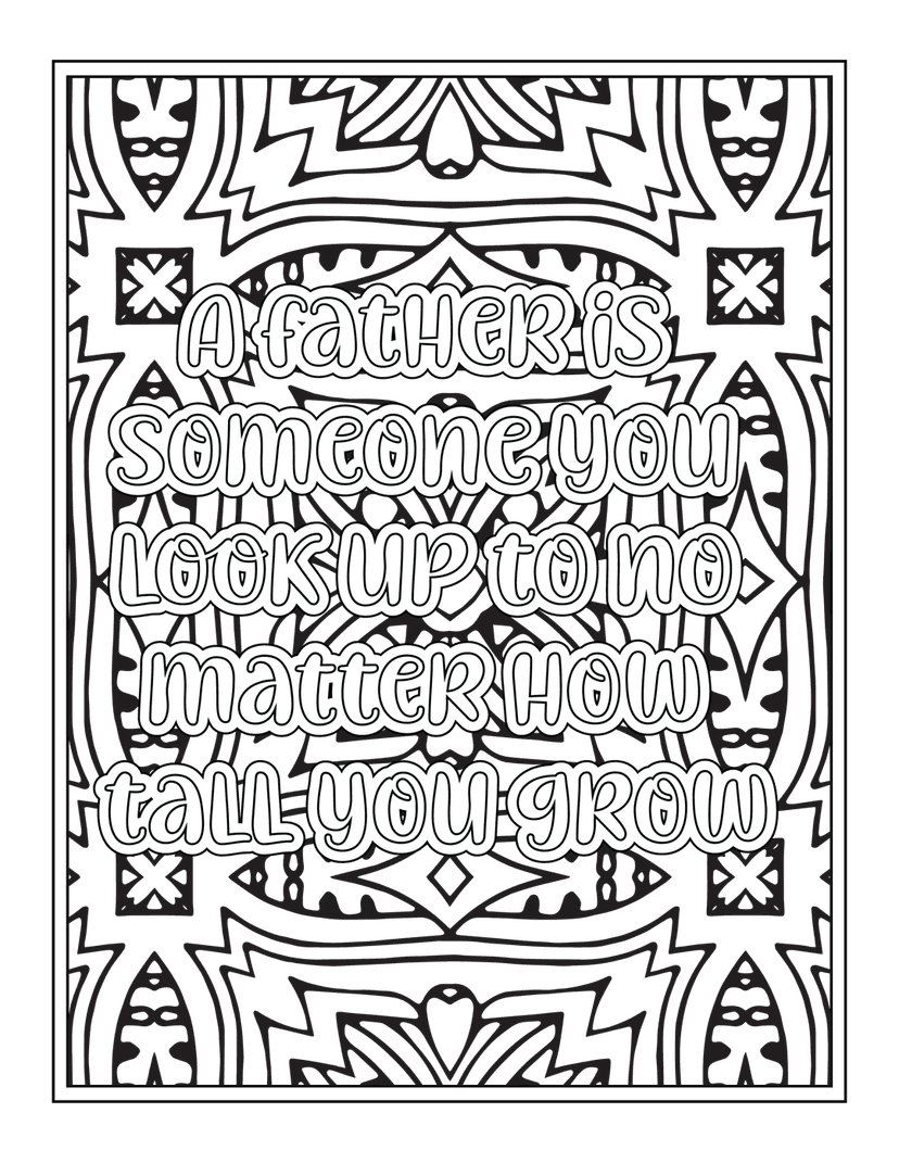Fatherhood quote typography features bold white text over a dark symmetrical geometric mandala background pattern.
