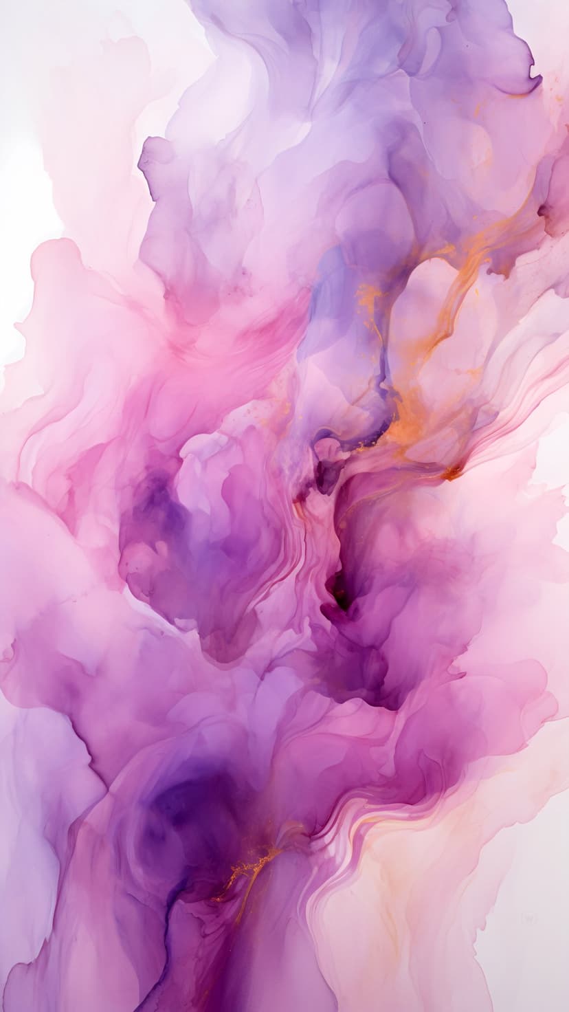Swirling violet and magenta clouds mixed with shimmering gold veins in an organic liquid marble pattern.