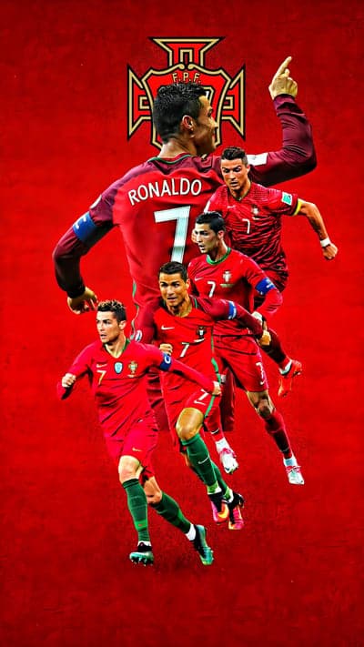 Cristiano Ronaldo Portugal Soccer Montage Red Background