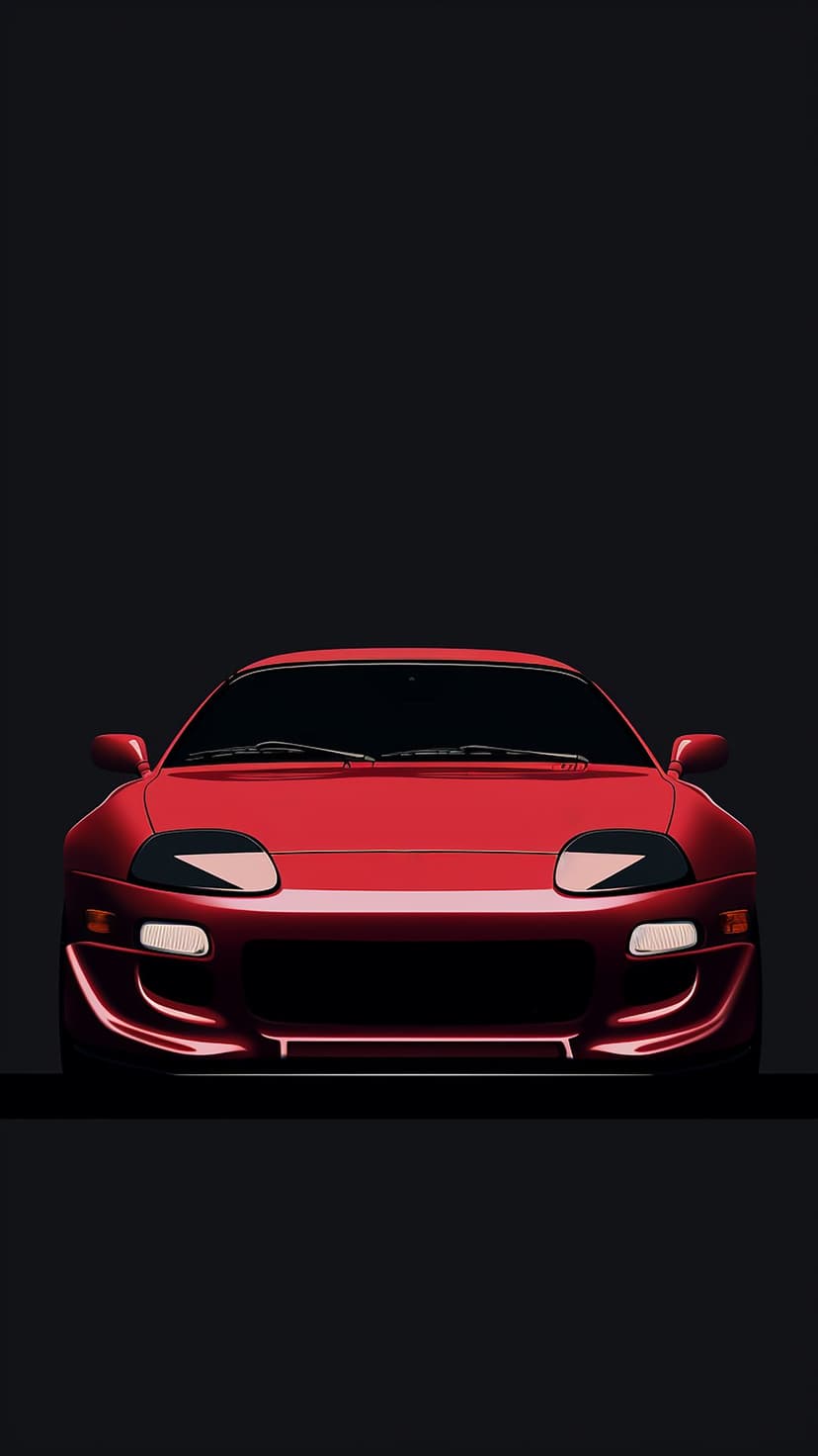 Red Toyota Supra Mk4 front view with iconic rounded headlights centered against a deep black background.