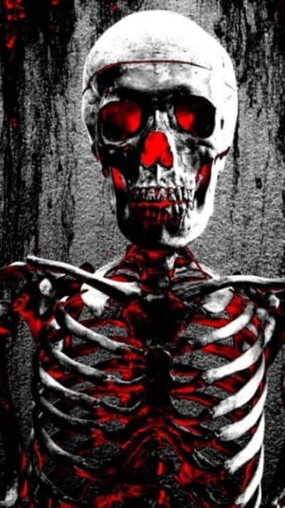 Scary Skeleton with Glowing Red Eyes and Ribcage