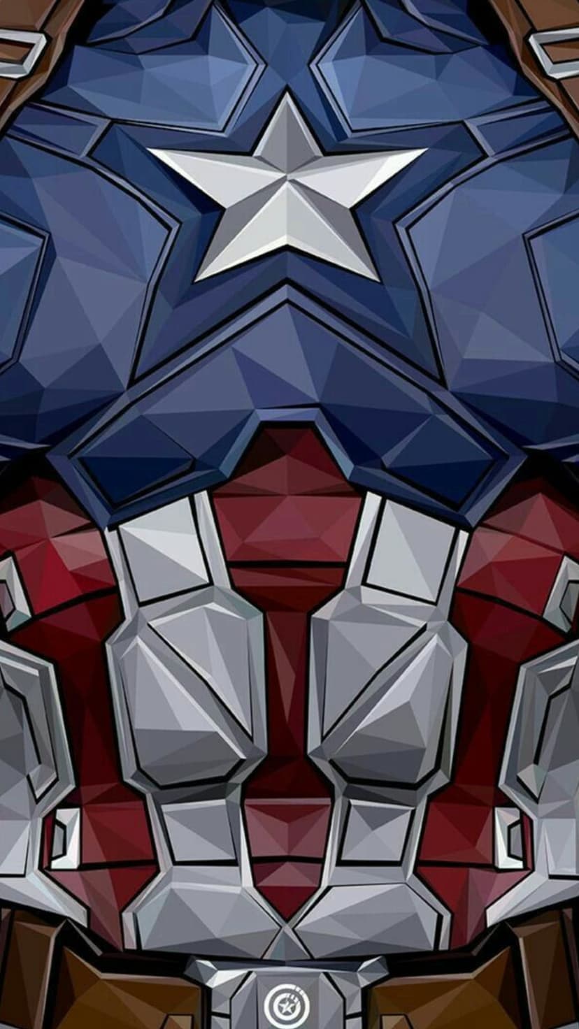 Captain America's white star chest emblem sits atop navy blue armor with red and silver segmented plating.