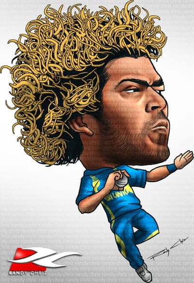 Malinga's Golden Curls - A Cricket Caricature