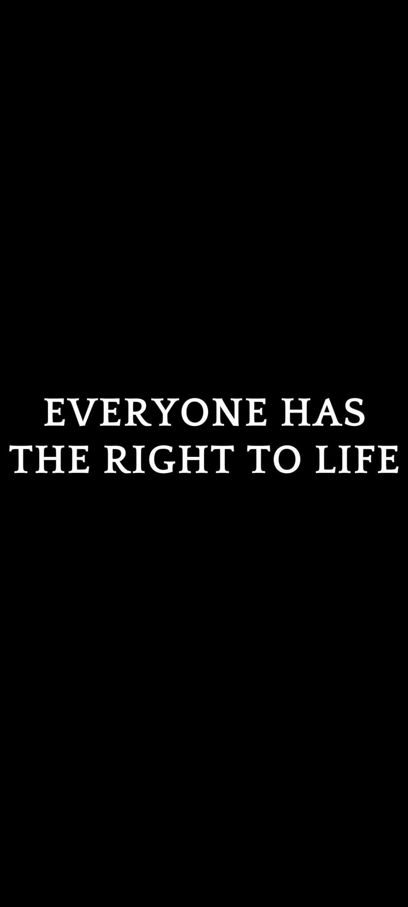 White sans-serif text reading EVERYONE HAS THE RIGHT TO LIFE centered against a solid black backdrop.