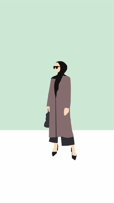 Woman in Hijab and Long Coat, Minimalist Illustration