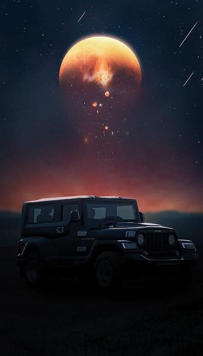 Black SUV Under a Giant Moon Celestial Mobile Background