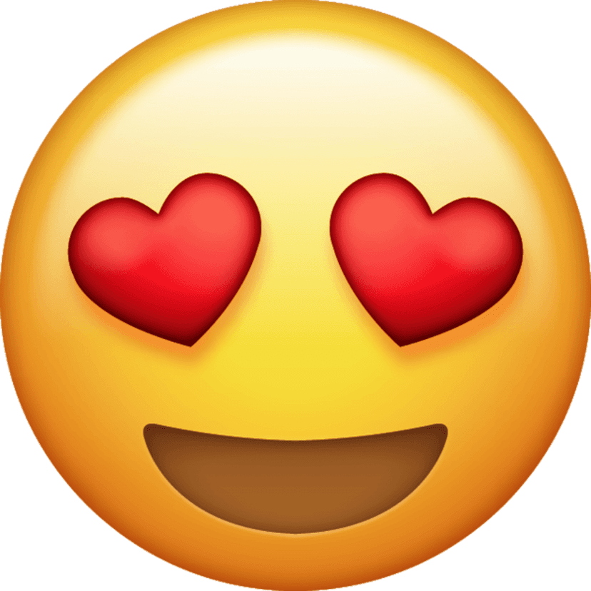 Heart eyes emoji with red heart-shaped eyes and a wide open smile on a glossy yellow circular face.