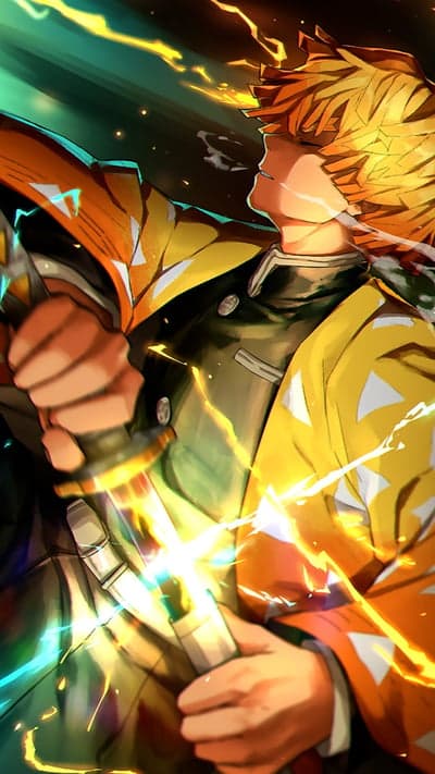 Zenitsu Agatsuma Anime Art with Lightning Effects