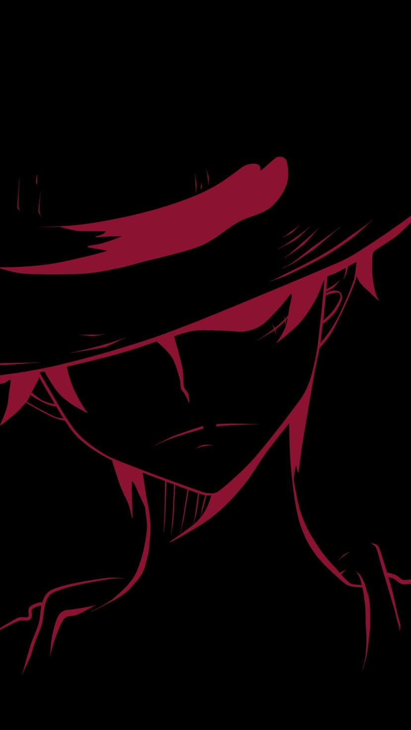 Monkey D. Luffy wearing a straw hat is depicted as a glowing red outline against a solid black background.
