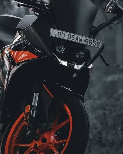 Close-up of KTM RC motorcycle with orange accents