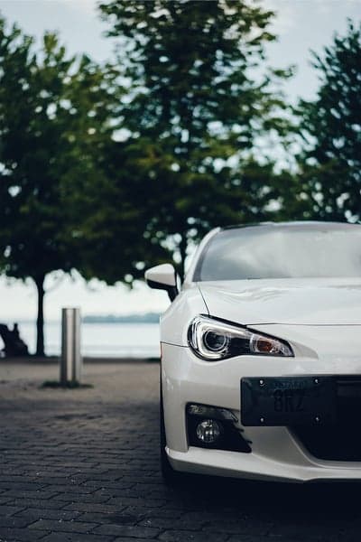 White Subaru BRZ Sportscar Waterfront Mobile Wallpaper