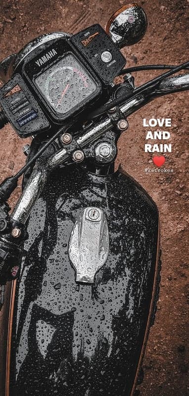 Rainy Day Yamaha Motorcycle Close-up with Love and Rain