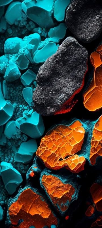 Vibrant Abstract Rocks: Turquoise, Obsidian, and Fiery Orange