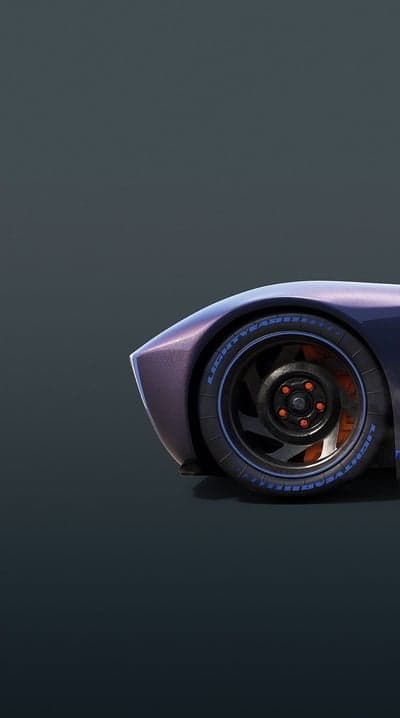 Close-up of a futuristic car wheel and fender