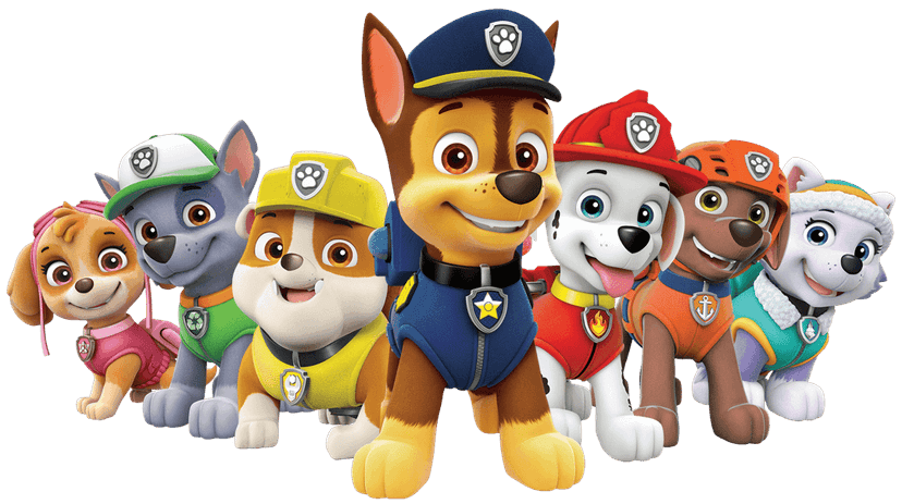 Puppy patrol character illustration featuring a vibrant cartoon dog with bold outlines on a transparent background.