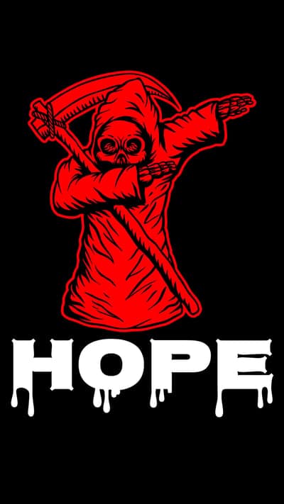 Red Grim Reaper Dabbing Hope Text Dark Phone Wallpaper