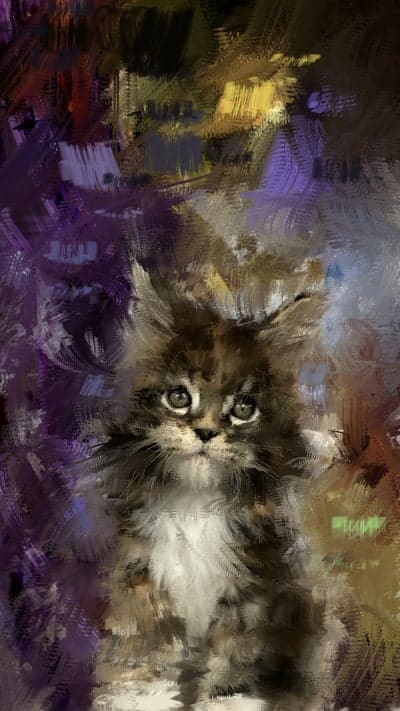 Impressionist Painting of a Fluffy Kitten