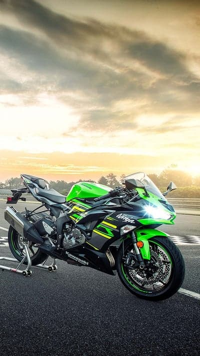 Kawasaki Ninja Sportbike Sunset Race Track Phone Wallpaper
