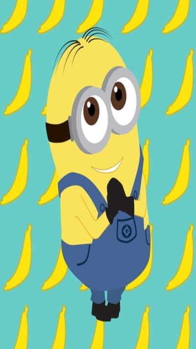 Cheerful Minion and Yellow Banana Teal Phone Wallpaper