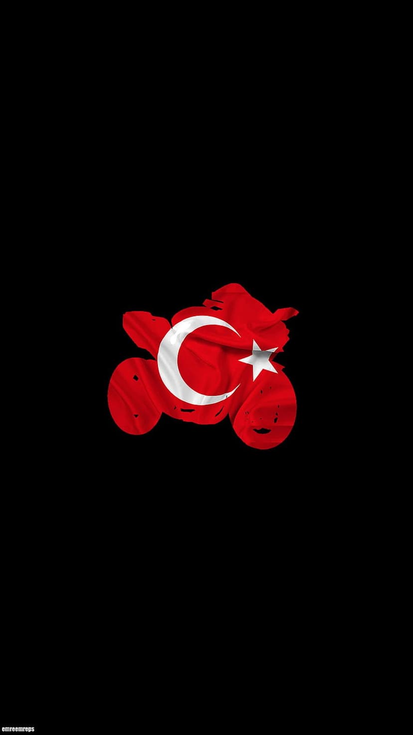 Turkish flag shaped like a motorcycle silhouette with a white crescent and star on a flowing red fabric surface.