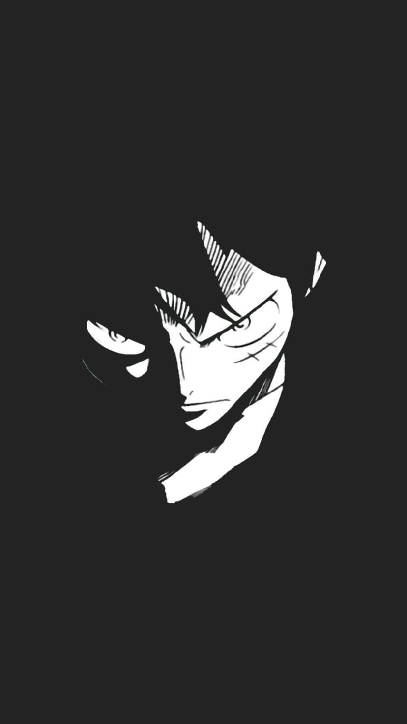 Anime character with an intense gaze and sharp facial features rendered in high-contrast black and white.