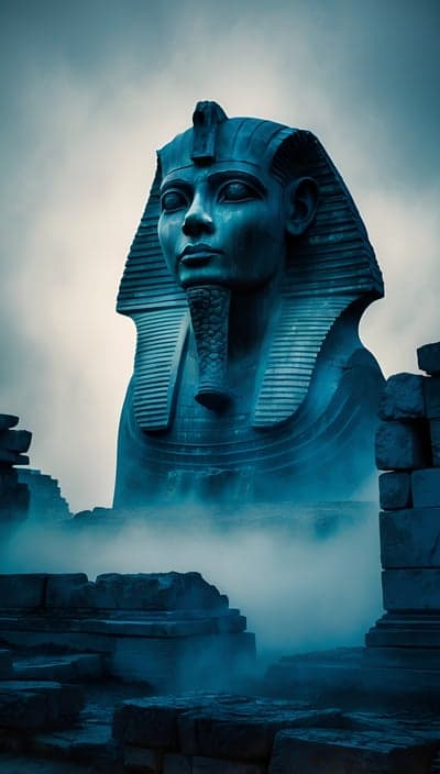 Ancient Egyptian Sphinx Ruins Mysterious Blue Atmosphere