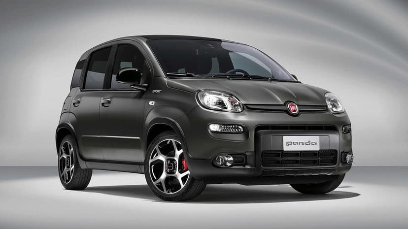 Fiat Panda Sport in matte grey with red brake calipers and black roof against a neutral studio background.