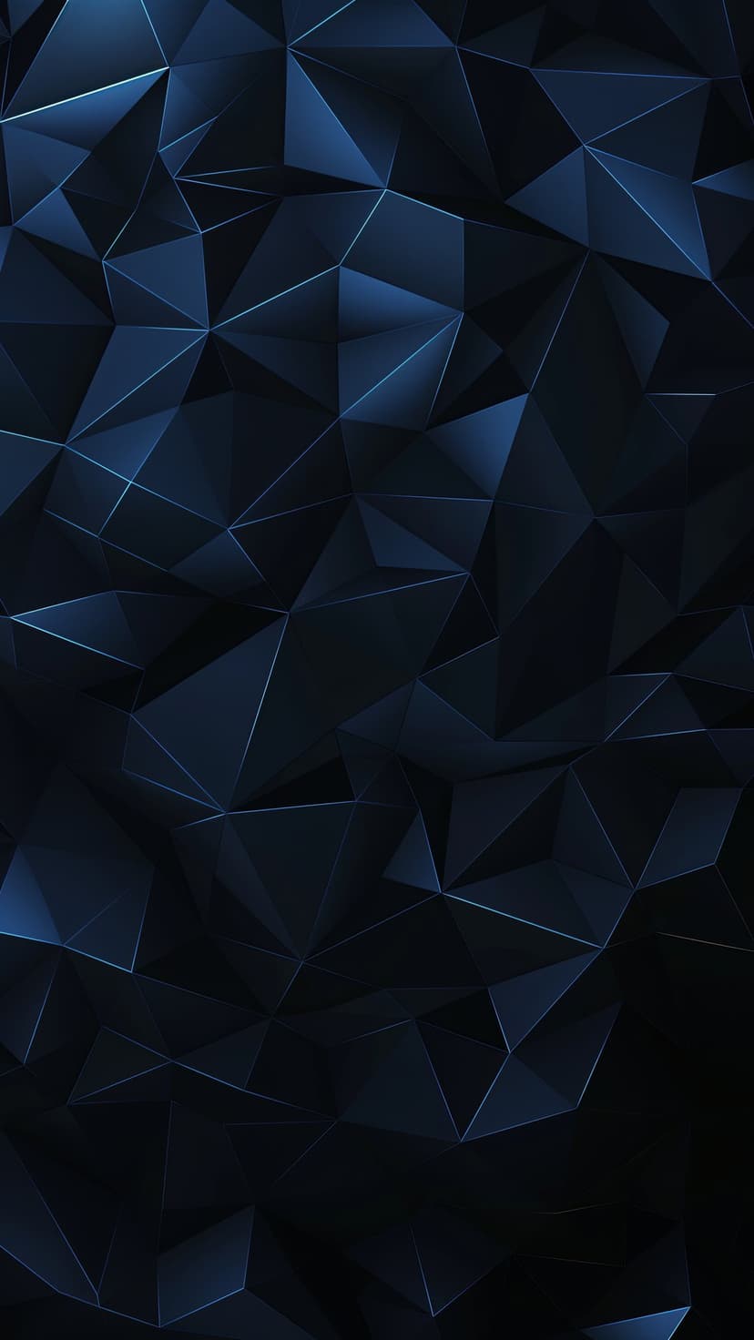 Dark blue interlocking polygons and sharp geometric facets create a three-dimensional crystalline surface.