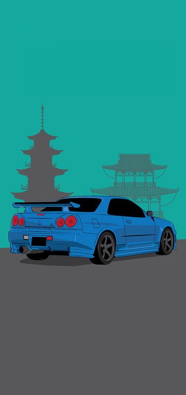 Blue Nissan Skyline R34 JDM Pagoda Phone Background