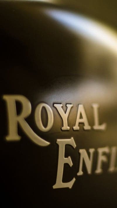 Royal Enfield Logo Close-Up Metallic Emblem Detail