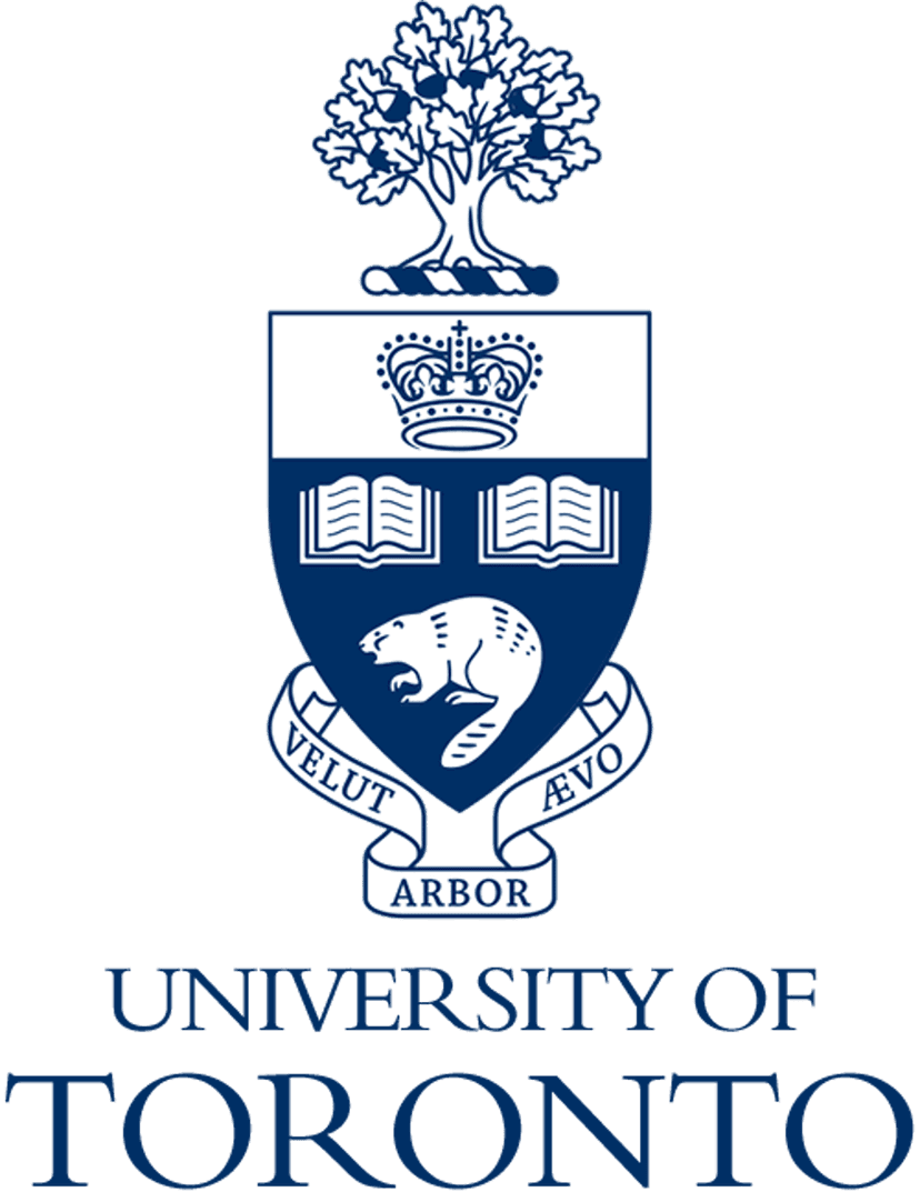 University of Toronto crest shield featuring three open books and a central tree above a Latin motto banner.
