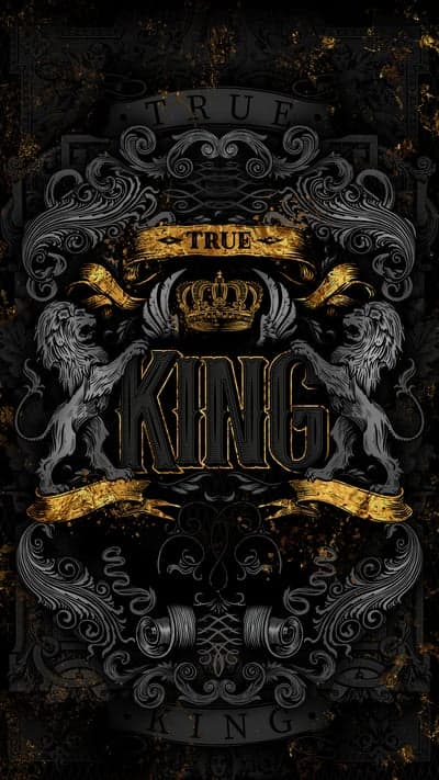 True King Crown Lion Regal Black Gold Design