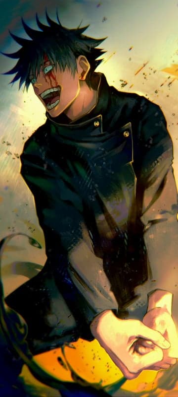 Fierce Anime Character with Bloodied Face in Dynamic Pose