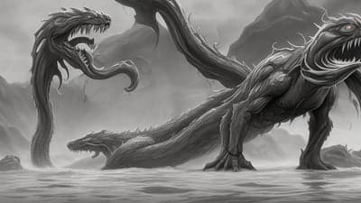 Ancient Water Serpents Eerie Grayscale Tablet Wallpaper