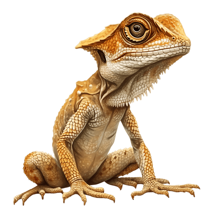 Bearded dragon lizard profile showing intricate scale textures and sharp claws against a solid black background.