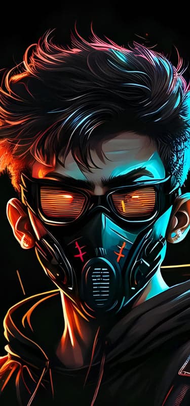 Neon Cyberpunk Rogue with Glowing Red Visor Phone Background