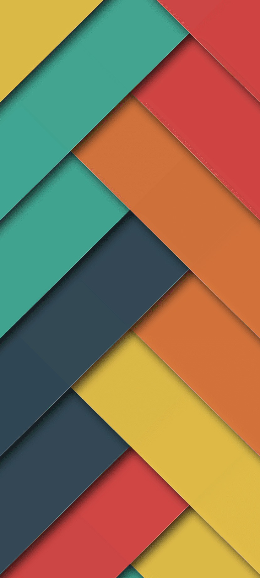 Overlapping rectangles in teal, red, and orange cast soft shadows in a layered material design composition.