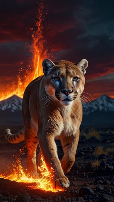 Radiant Lava Mountain Lion Volcanic Tablet Wallpaper