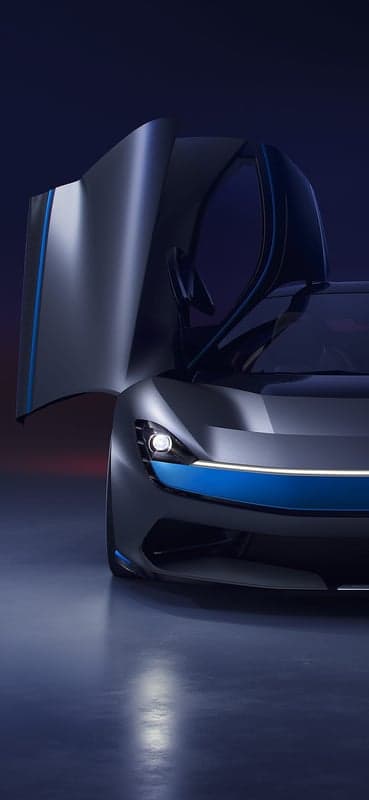 Futuristic Car with Butterfly Doors and Blue Accents