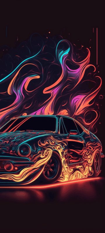 Fiery Neon Porsche 911: Abstract Digital Art