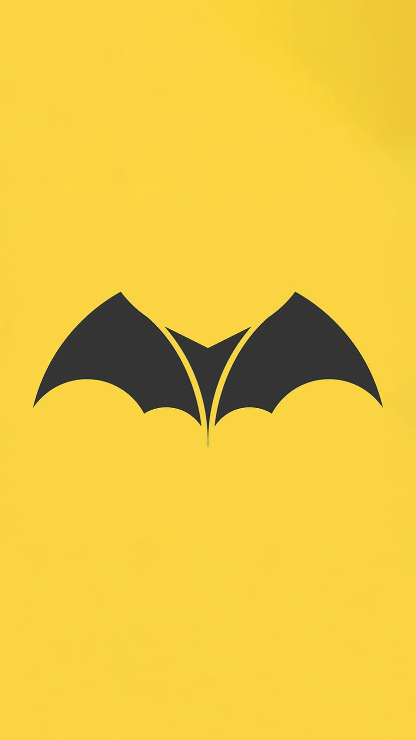 Black bat silhouette with outstretched wings centered on a solid, bright yellow background for mobile screens.