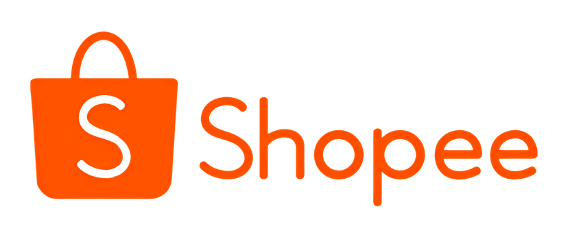 Shopee logo featuring an orange shopping bag icon with a white letter S beside bold lowercase typography.