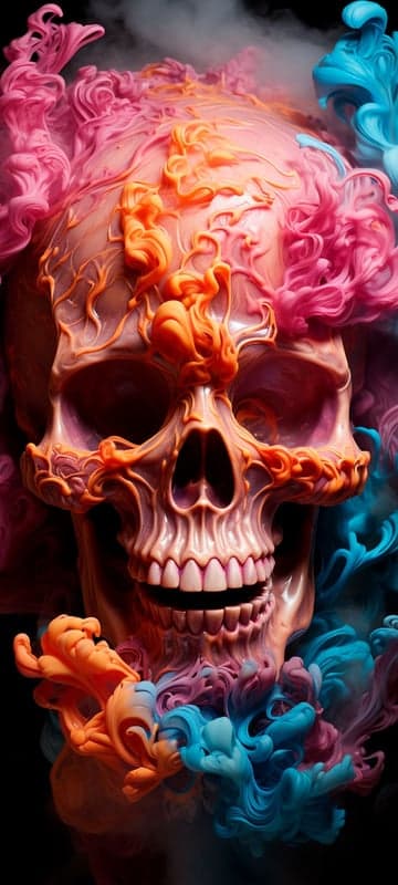Vibrant Skull Art with Pink and Blue Smoke