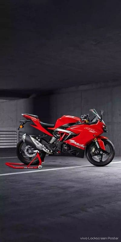 Red TVS Apache RR 310 Sportbike on Motorcycle Stand