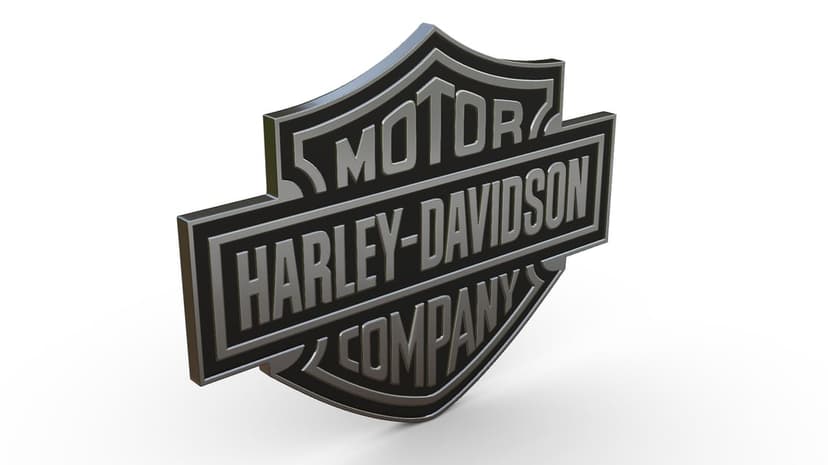 3D Harley-Davidson bar and shield logo with metallic silver edges on a white background with soft shadows.