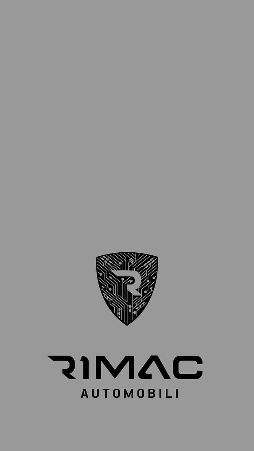 Rimac Automobili shield logo featuring a circuit board stylized R above modern sans-serif brand typography.