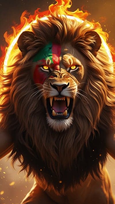 Majestic Spirit Lion Roar Flame Halo Mobile Background