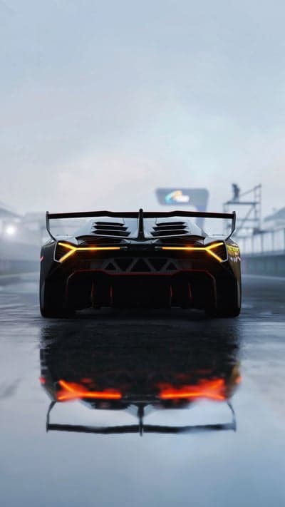 Lamborghini Centenario rear view on wet race track